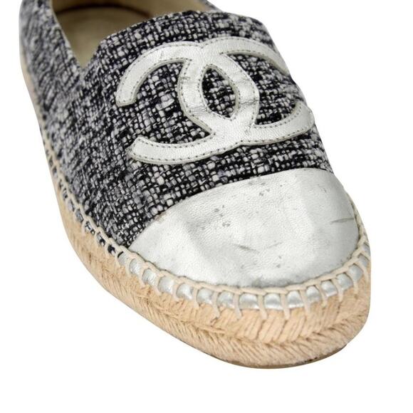 Chanel Espadrille 39 Tweed Canvas Leather Cc Cap-toe Flats CC-0402N-0100 - Picture 8 of 11